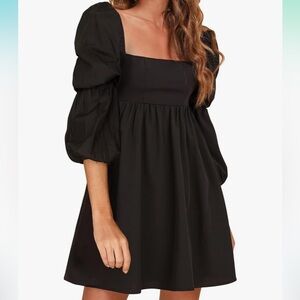 Square Neck Dress Long Puff Sleeve